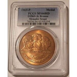 1969 P Memphis Sesquicentennial Bronze Medal U.S. Mint D1969-3c MS66 RED PCGS